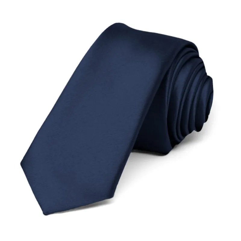 Navy Blue Premium Skinny Necktie, 2" Width sold by TieMart