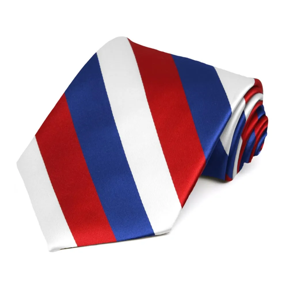 Red, White and Blue Extra Long Striped Tie sold by TieMart