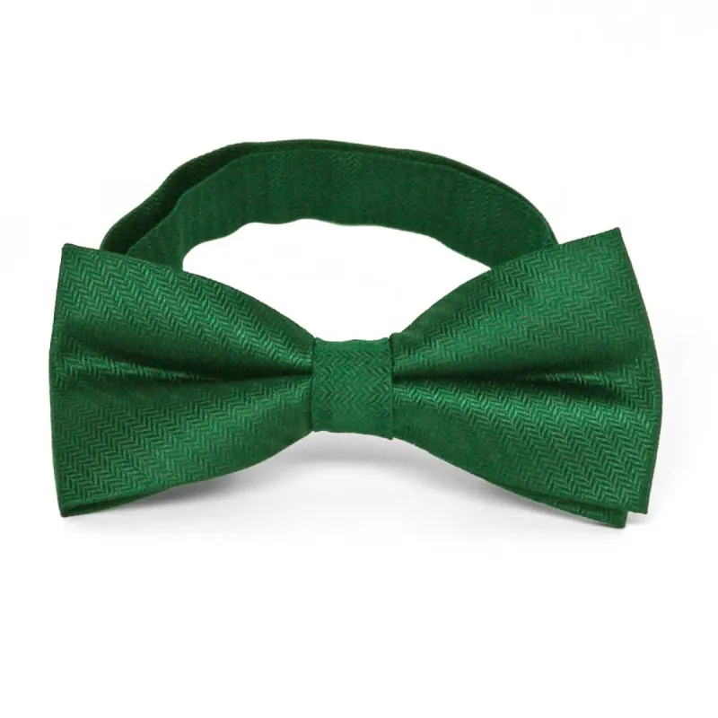 Kelly Green Herringbone Silk Bow Tie sold by TieMart