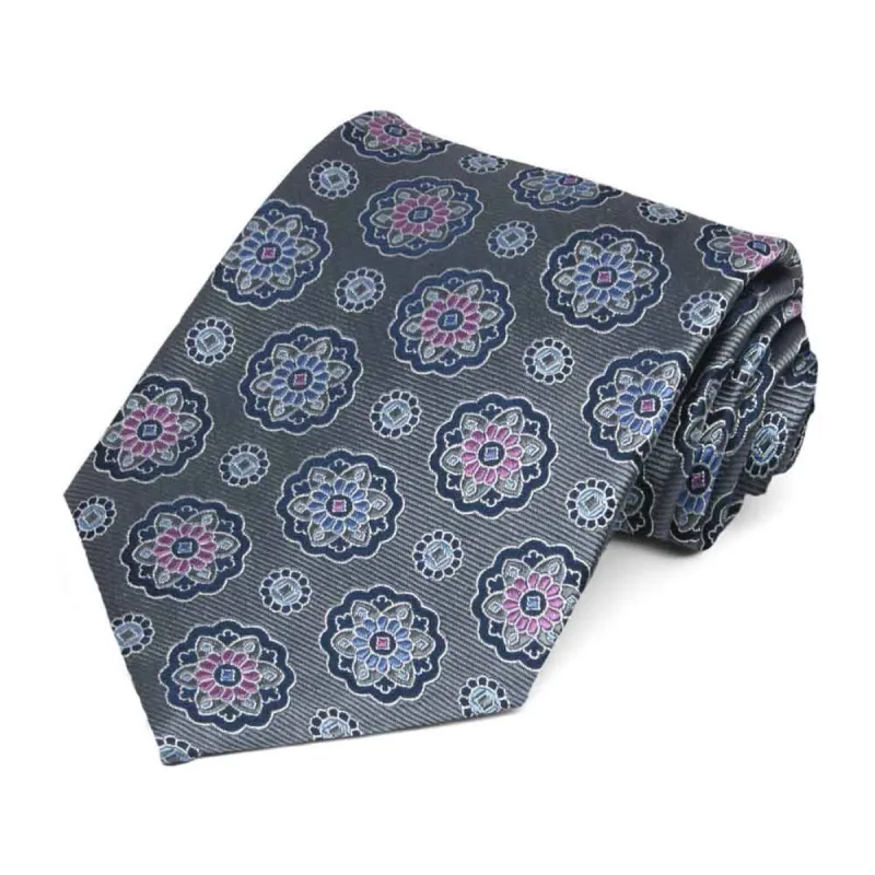 Gray Tailor Medallion Silk Necktie sold by TieMart