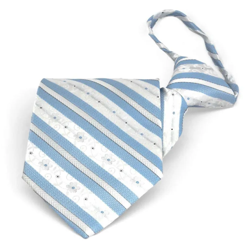 Sky Blue Anna Floral Striped Zipper Tie sold by TieMart
