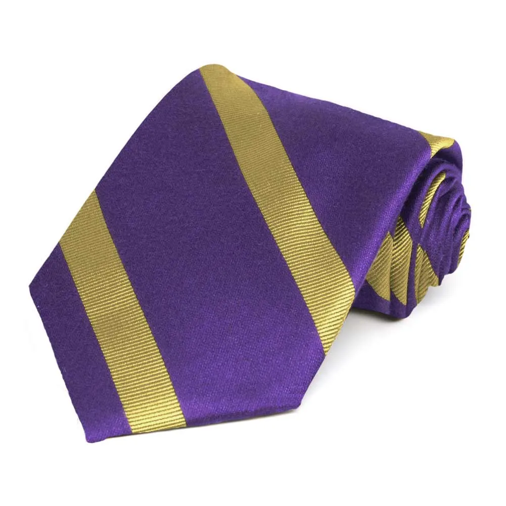 Purple and Gold Striped Cotton/Silk Extra Long Necktie sold by TieMart