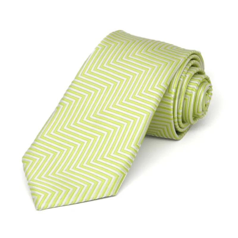 Apple Green Kimberly Chevron Striped Slim Necktie, 2.5" Width sold by TieMart