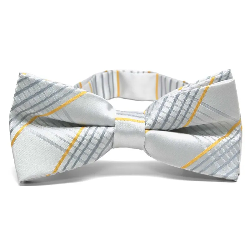 Soft Gray Jeffrey Plaid Band Collar Bow Tie sold by TieMart