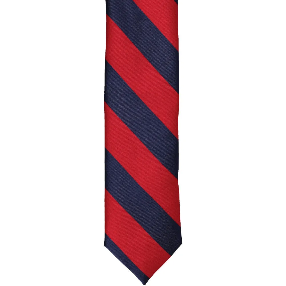 Red and Navy Blue Striped Skinny Tie, 2" Width sold by TieMart product image thumbnail 2