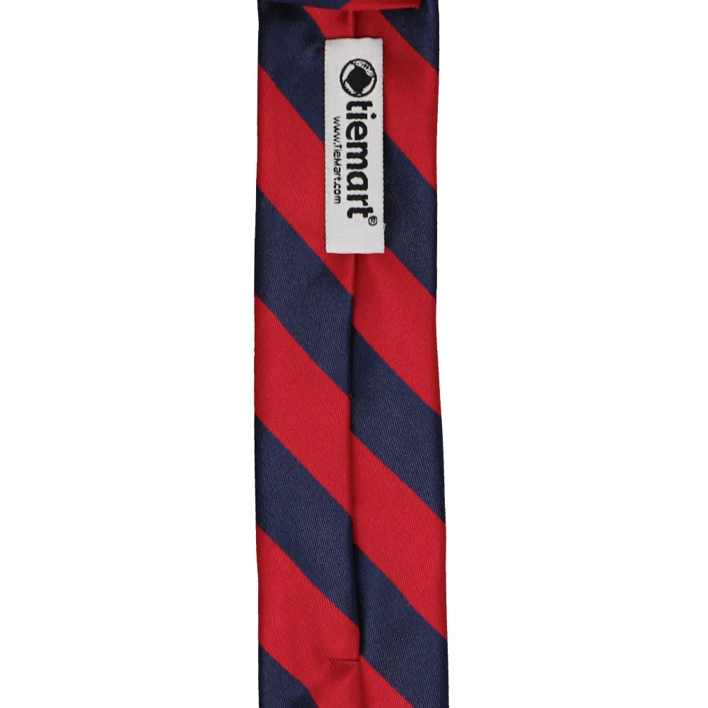 Red and Navy Blue Striped Skinny Tie, 2" Width sold by TieMart product image thumbnail 3