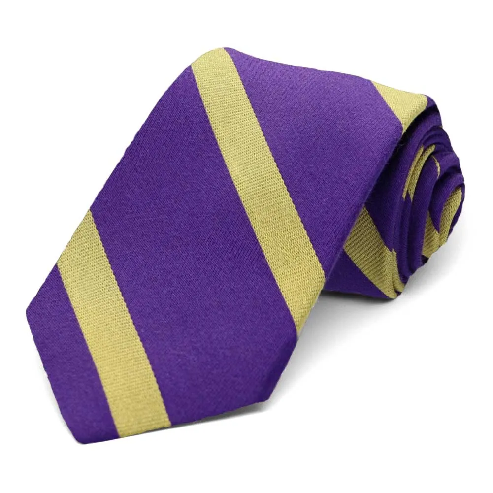 Purple and Gold Striped Cotton/Silk Narrow Necktie, 3" Width sold by TieMart