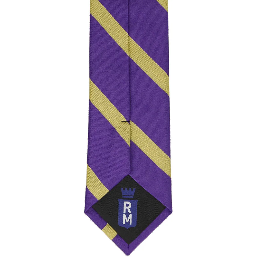 Purple and Gold Striped Cotton/Silk Narrow Necktie, 3" Width sold by TieMart product image thumbnail 4