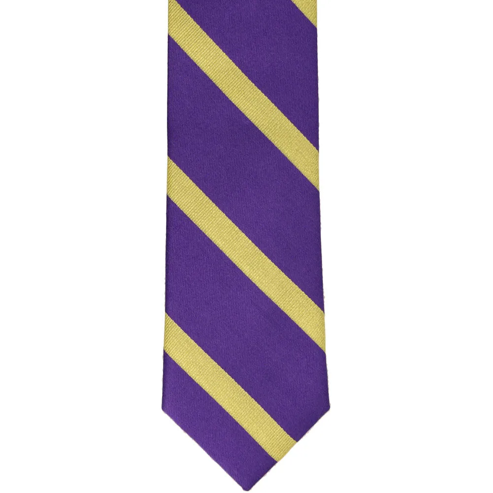 Purple and Gold Striped Cotton/Silk Narrow Necktie, 3" Width sold by TieMart product image thumbnail 2