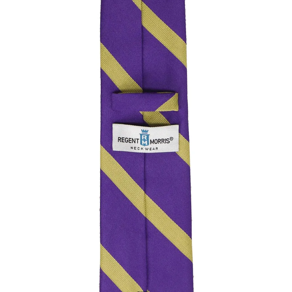 Purple and Gold Striped Cotton/Silk Narrow Necktie, 3" Width sold by TieMart product image thumbnail 3