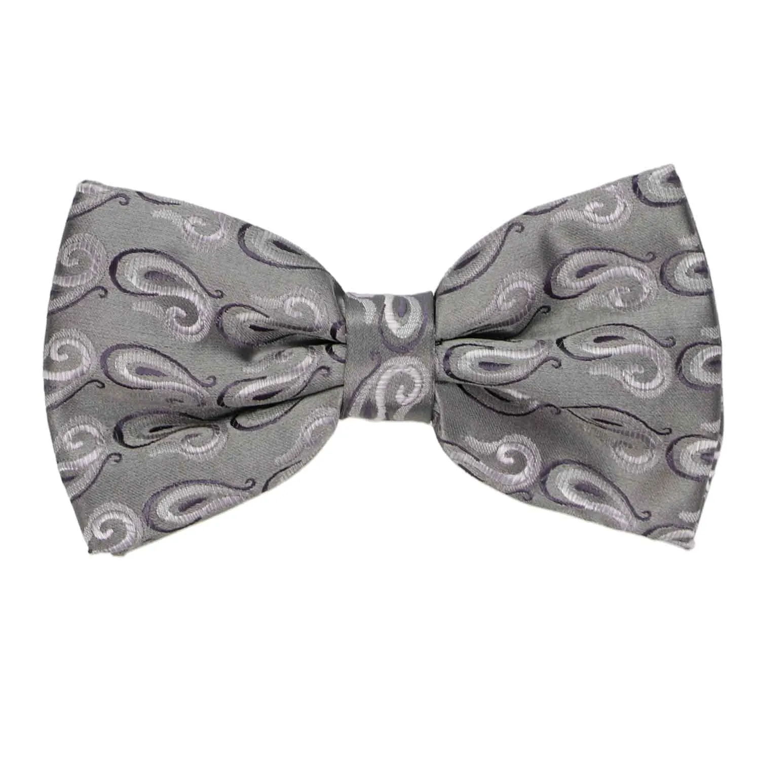Gray and Silver Etna Paisley Bow Tie sold by TieMart