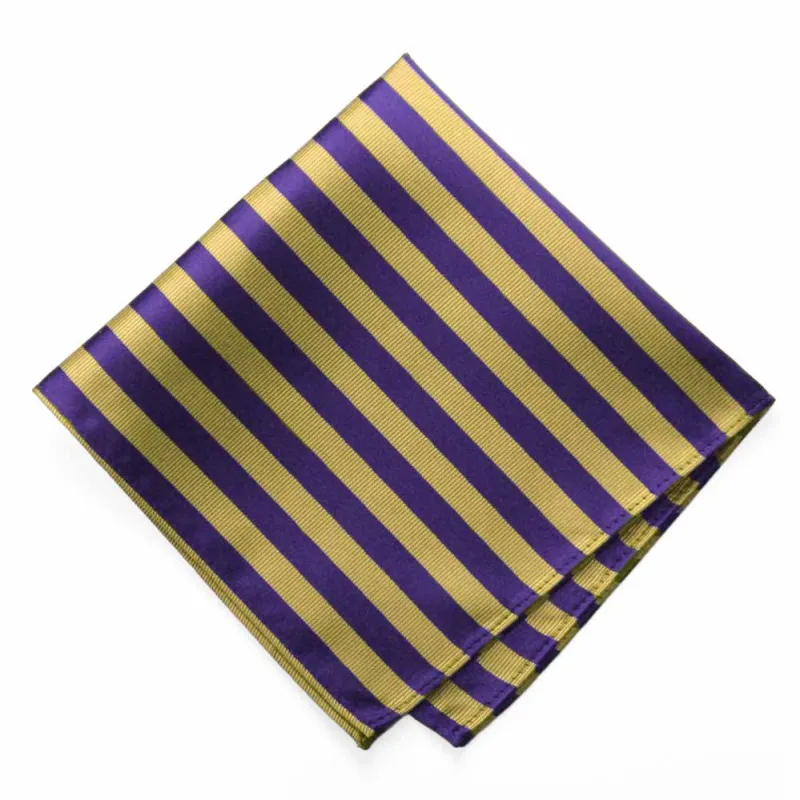 Dark Purple and Gold Formal Striped Pocket Square sold by TieMart