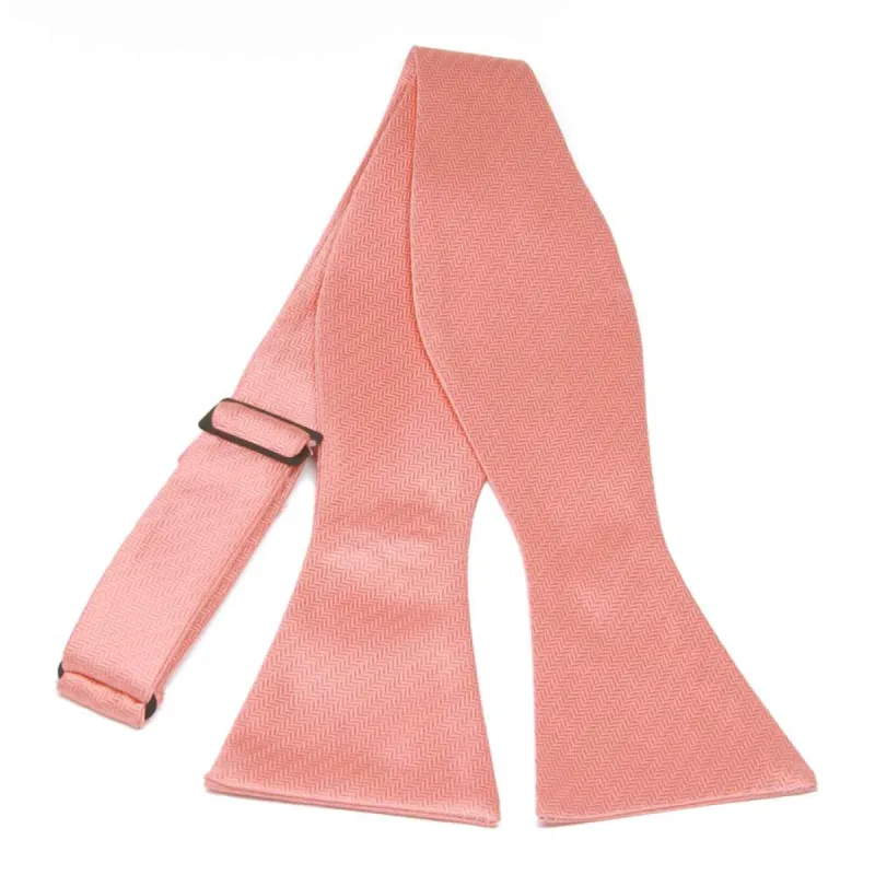 Light Coral Herringbone Silk Self-Tie Bow Tie sold by TieMart