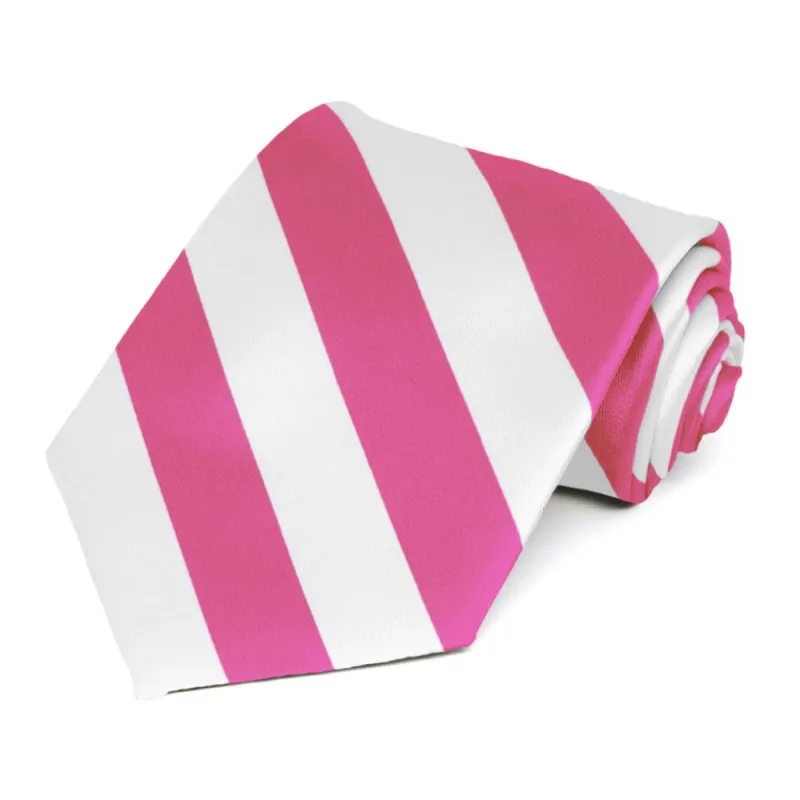Hot Pink and White Striped Tie sold by TieMart