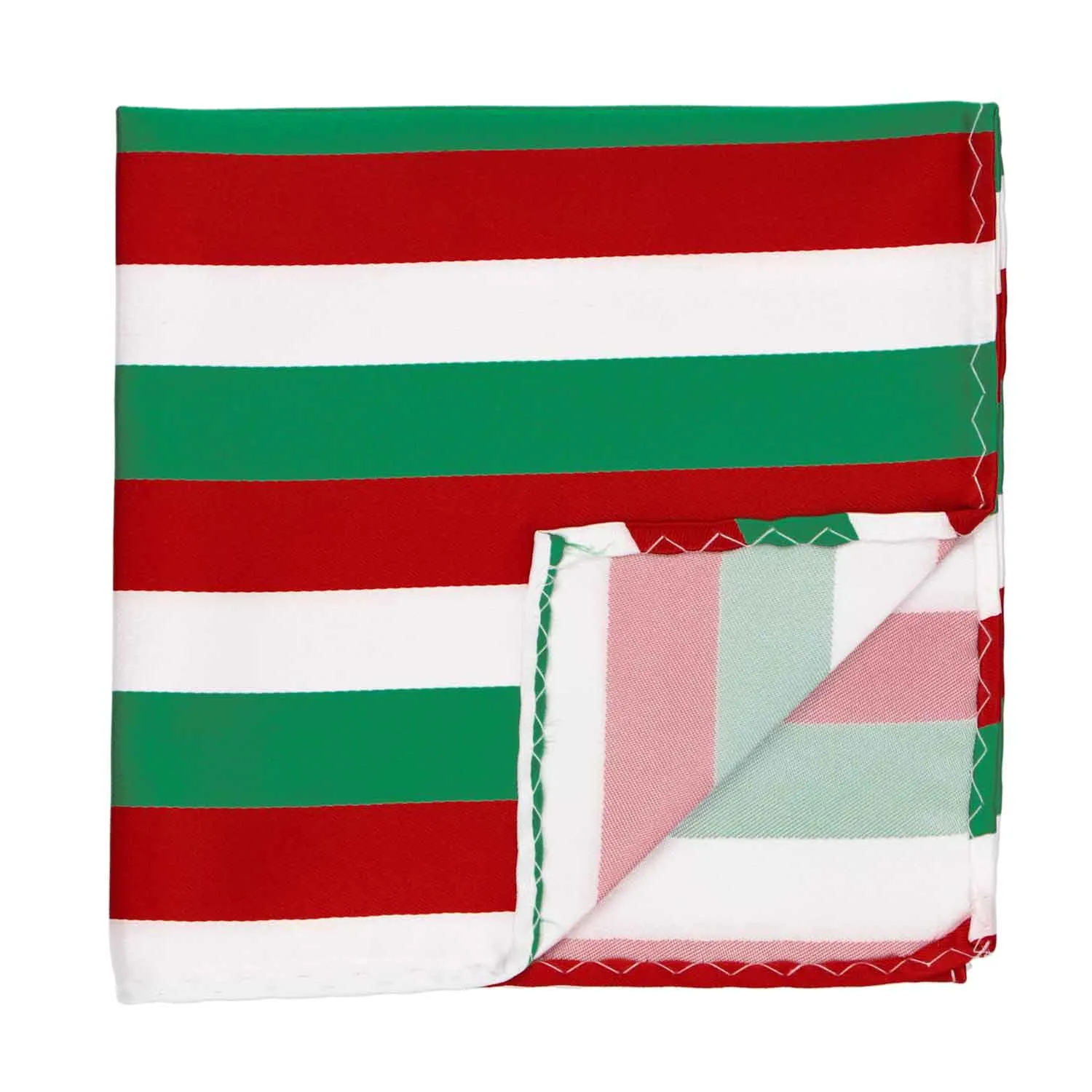 Kelly Green, White and Red Striped Pocket Square sold by TieMart product image thumbnail 2