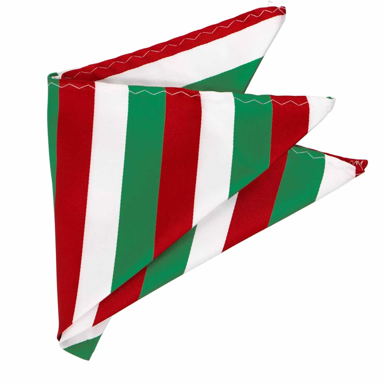 Kelly Green, White and Red Striped Pocket Square sold by TieMart product image thumbnail 3