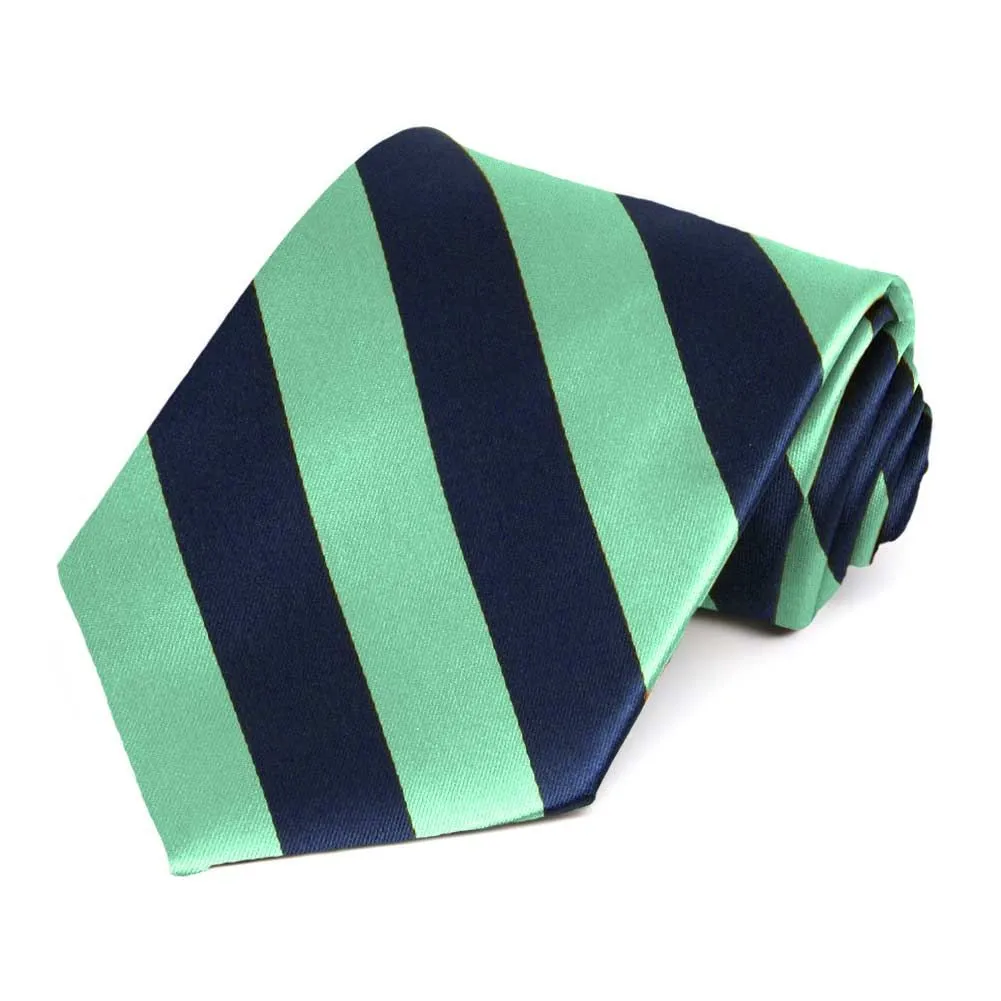 Bright Mint and Navy Blue Extra Long Striped Tie sold by TieMart