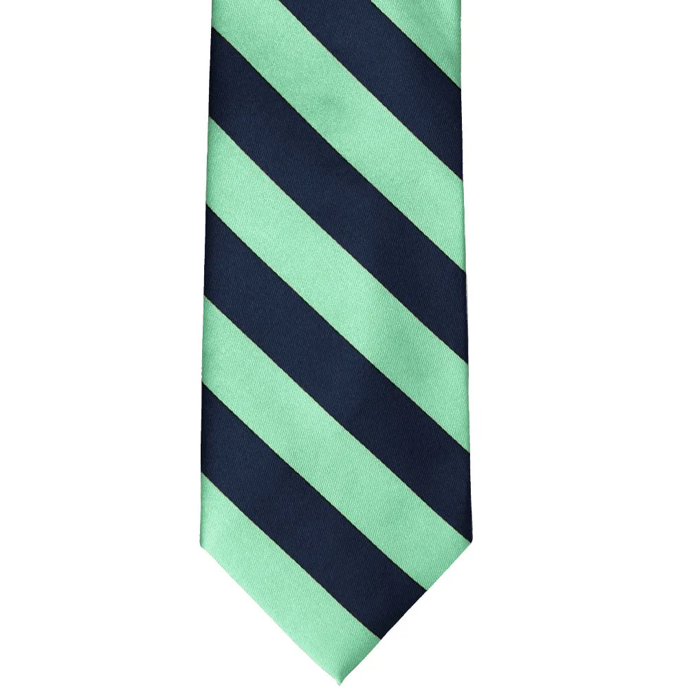 Bright Mint and Navy Blue Extra Long Striped Tie sold by TieMart product image thumbnail 3