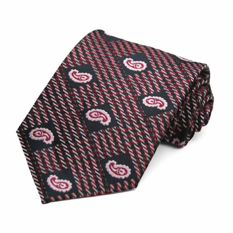 Black and Light Pink Churchill Paisley Necktie sold by TieMart