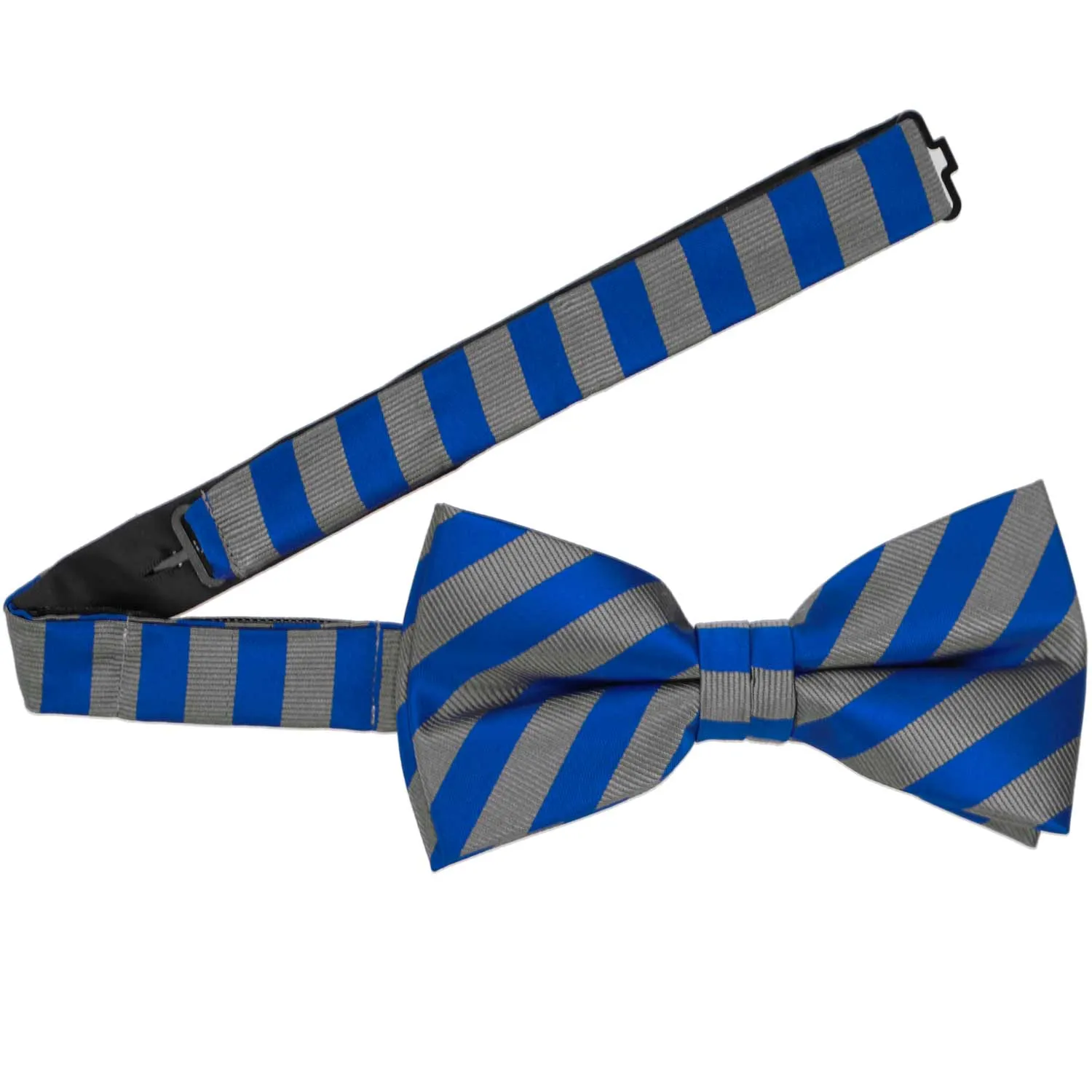 Blue and Gray Formal Striped Bow Tie sold by TieMart product image thumbnail 3