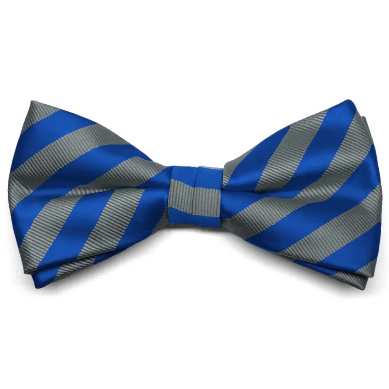 Blue and Gray Formal Striped Bow Tie sold by TieMart