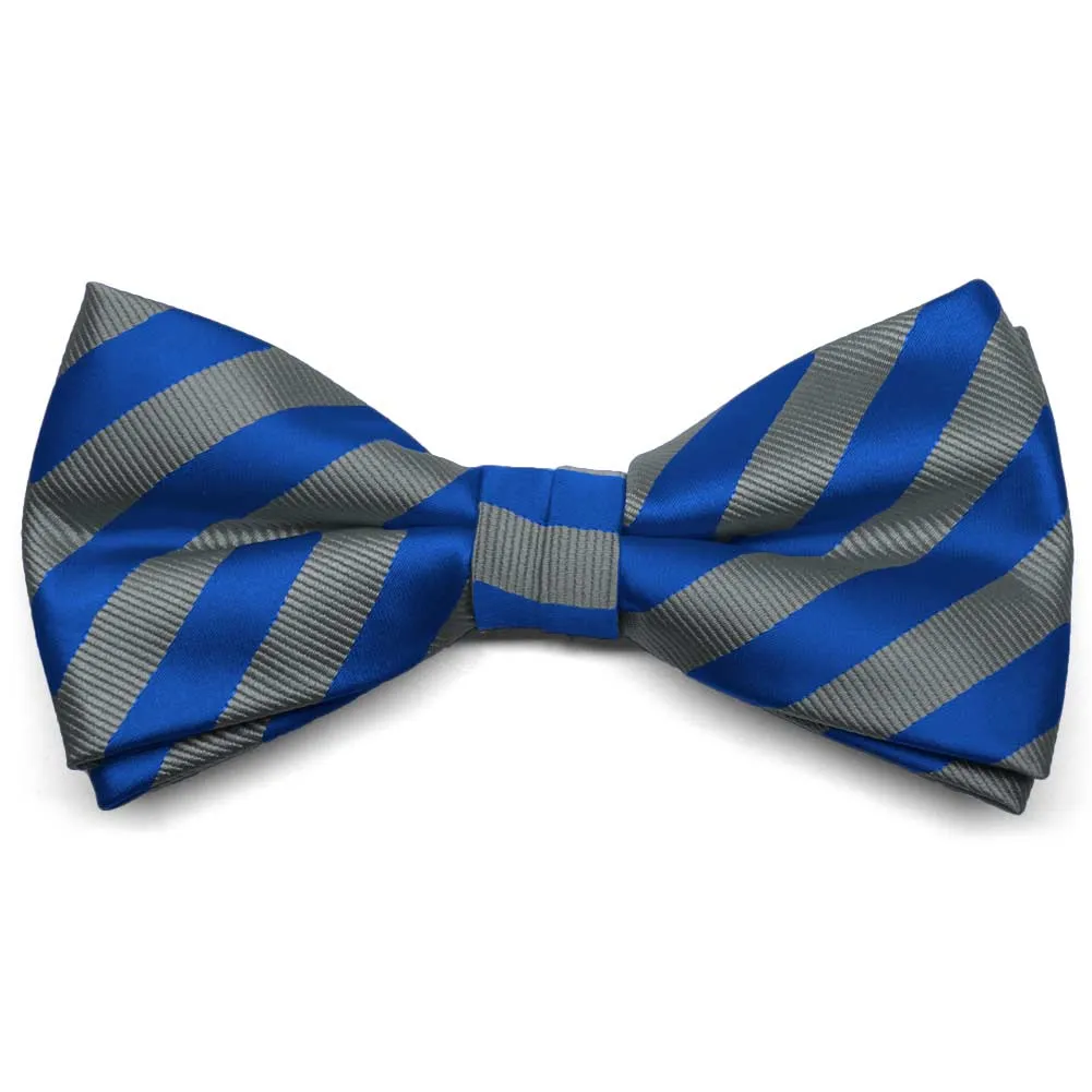 Blue and Gray Formal Striped Bow Tie sold by TieMart