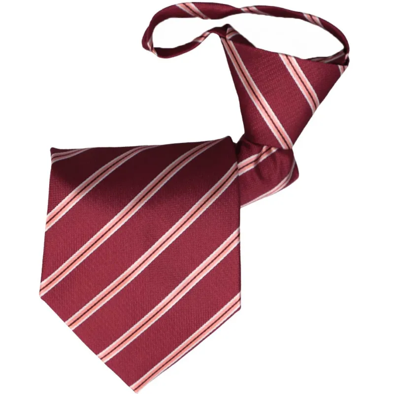 Burgundy Melvin Striped Zipper Tie sold by TieMart
