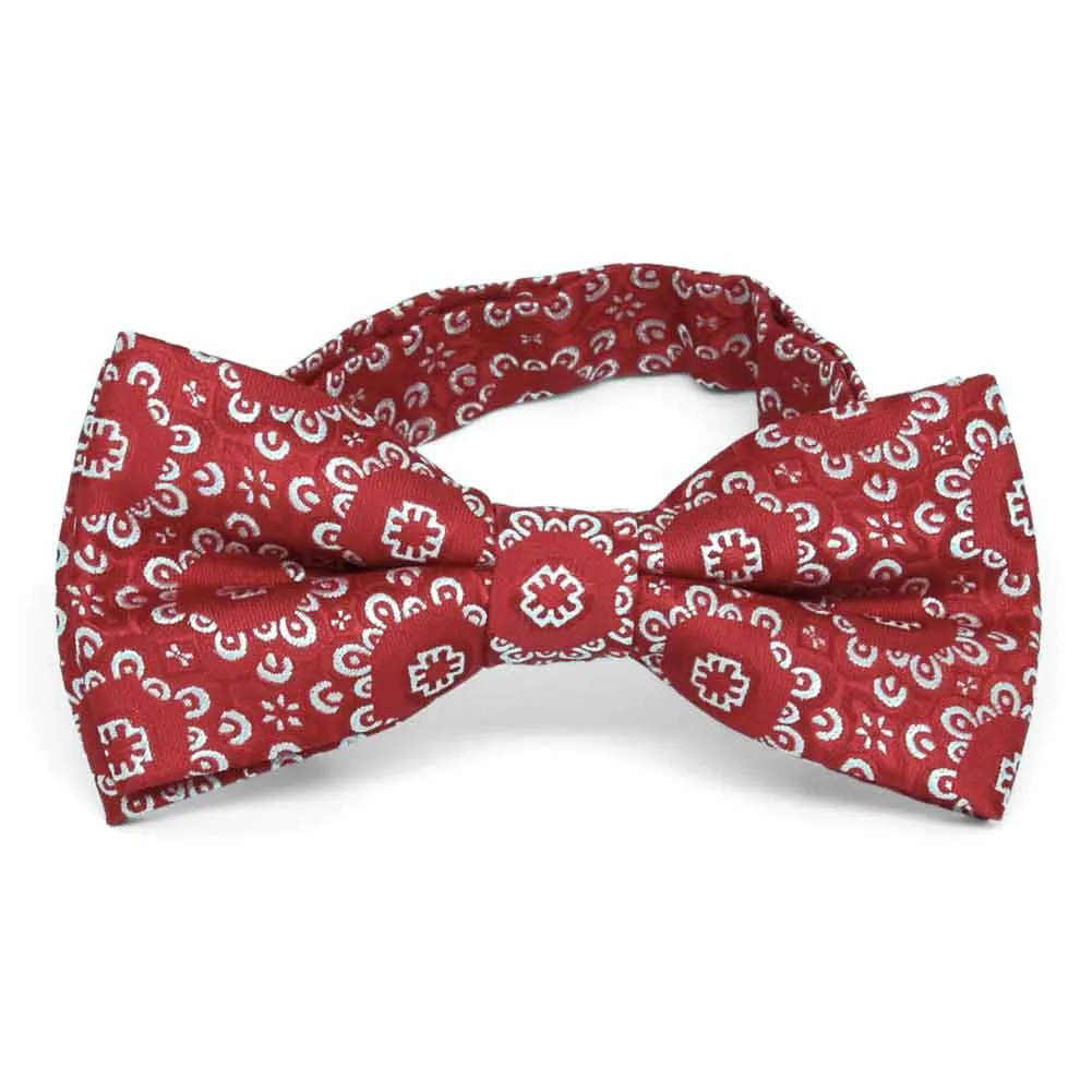 Red Emma Floral Pattern Band Collar Bow Tie sold by TieMart