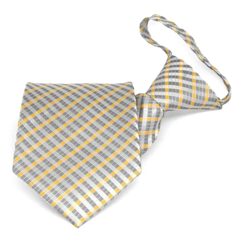 Dark Silver George Plaid Zipper Tie sold by TieMart