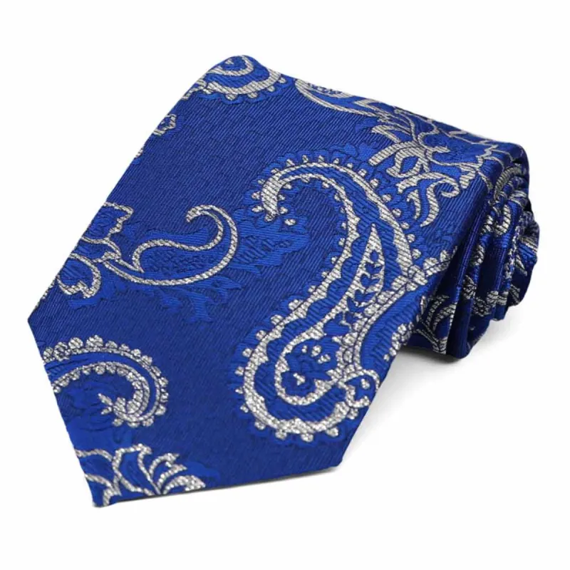 Royal Blue and Silver Kilburn Paisley Necktie sold by TieMart