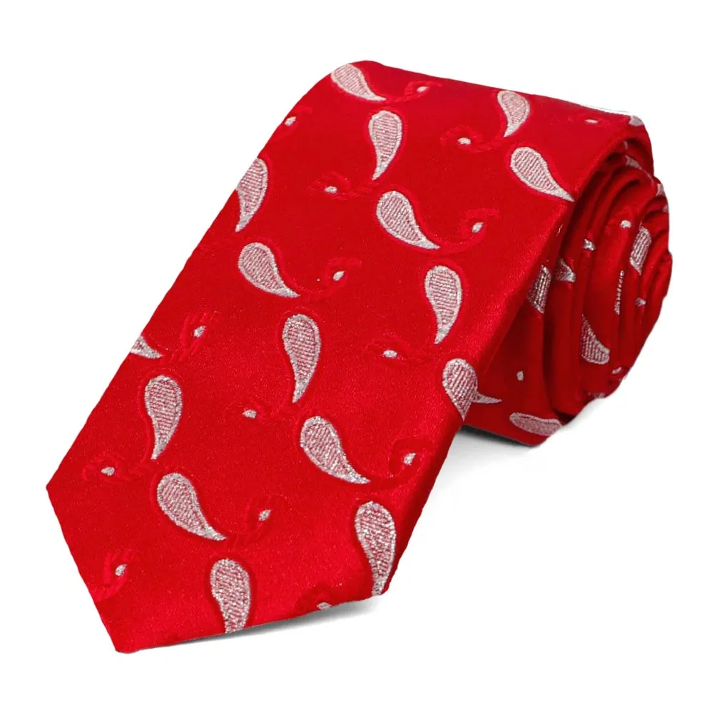 Red Fairport Paisley Slim Necktie sold by TieMart