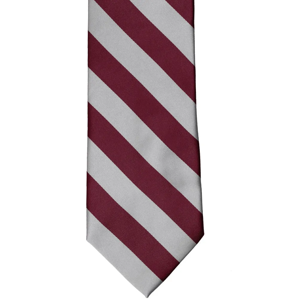 Burgundy and Silver Extra Long Striped Tie sold by TieMart product image thumbnail 3