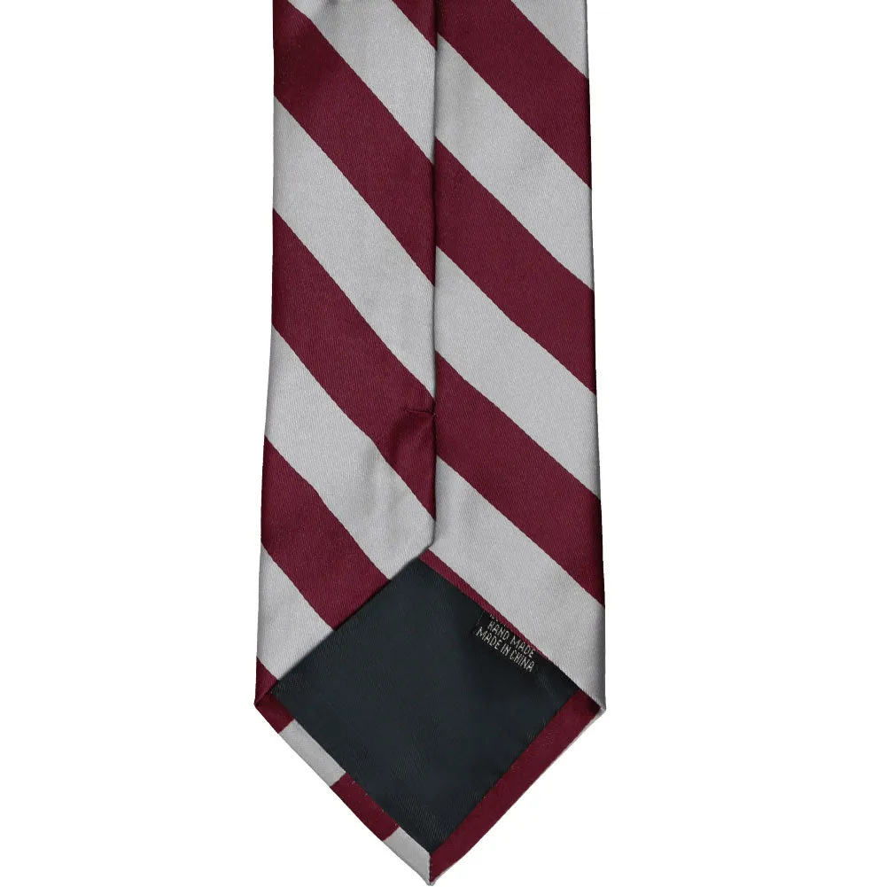 Burgundy and Silver Extra Long Striped Tie sold by TieMart product image thumbnail 4