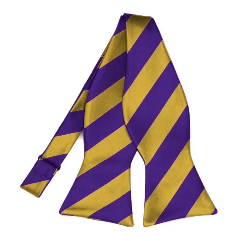 Dark Purple and Gold Striped Self-Tie Bow Tie sold by TieMart