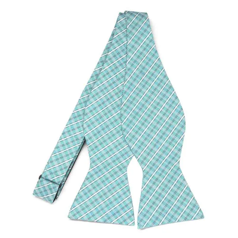 Pool VIP Plaid Linen/Silk Self-Tie Bow Tie sold by TieMart