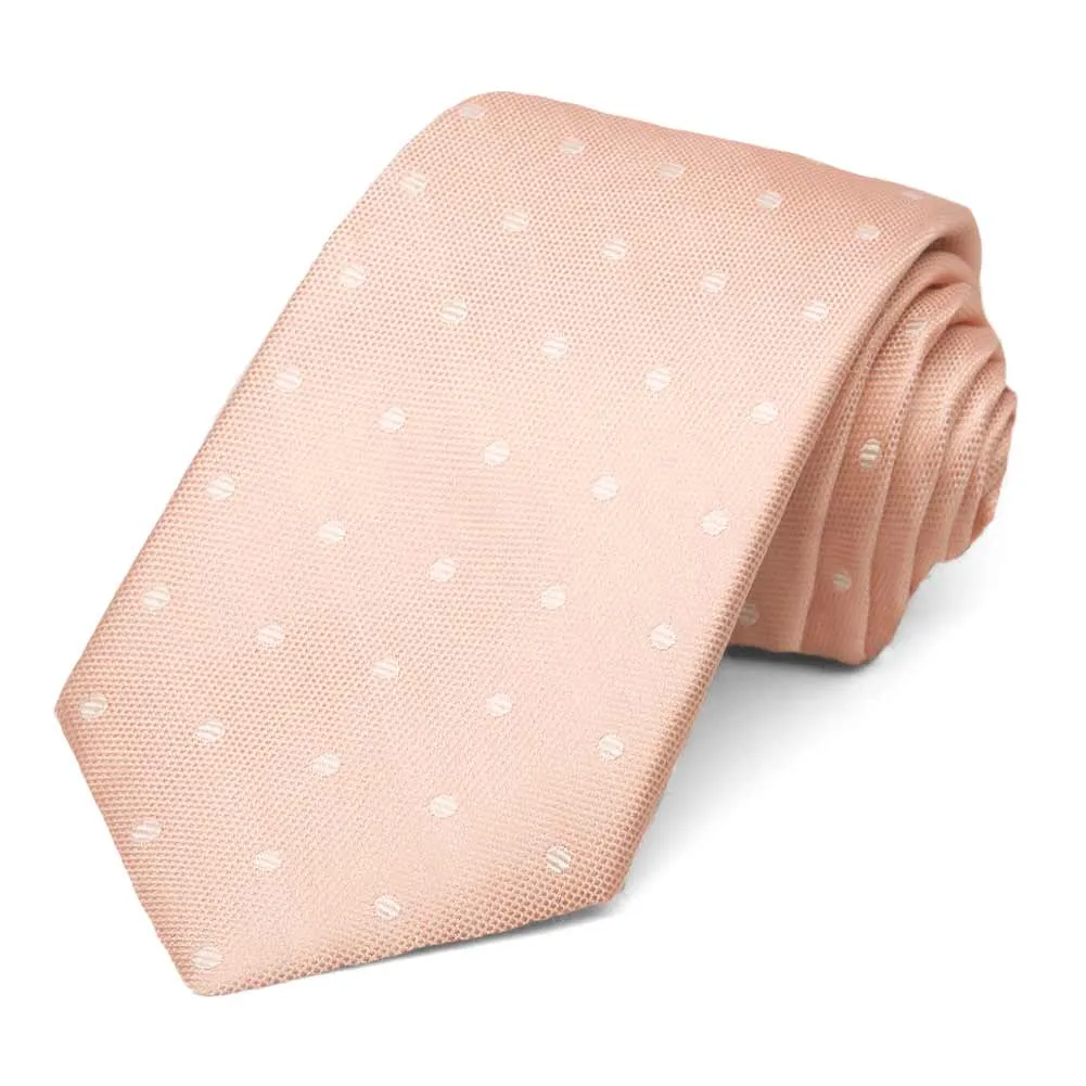 Rose Pink Highness Dotted Silk Narrow Necktie, 3" Width sold by TieMart