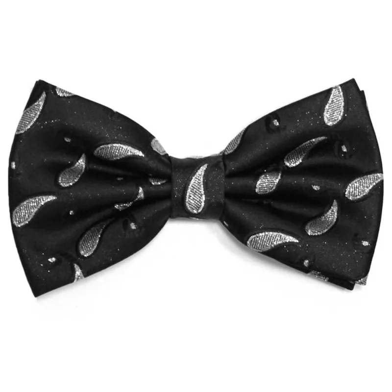 Black and Silver Fairport Paisley Bow Tie sold by TieMart