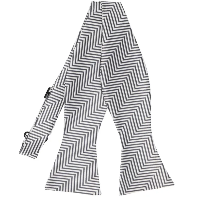 Pewter Kimberly Chevron Striped Self-Tie Bow Tie sold by TieMart