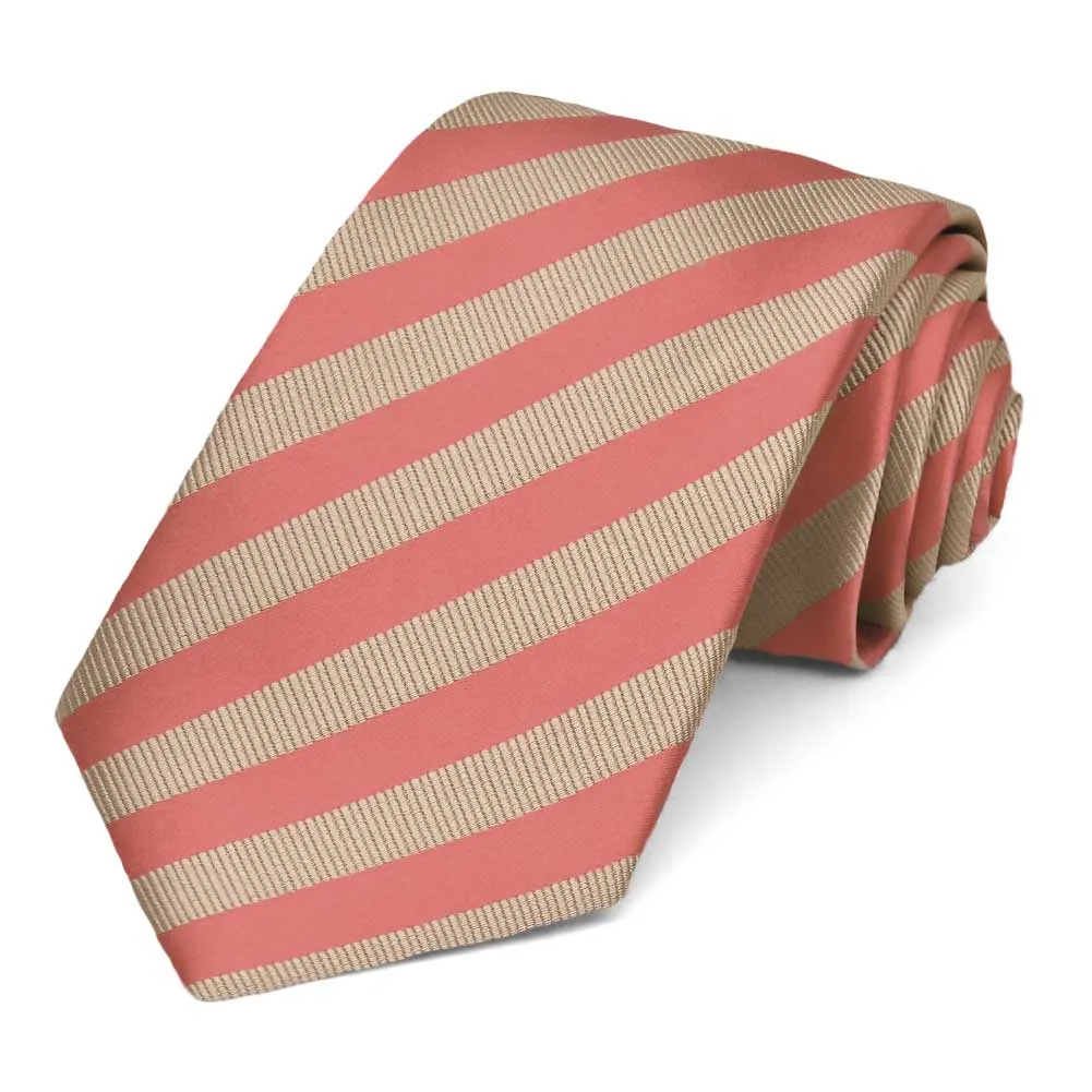 Palm Coast Coral and Beige Formal Striped Tie sold by TieMart