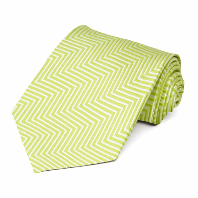 Apple Green Kimberly Chevron Striped Extra Long Necktie sold by TieMart