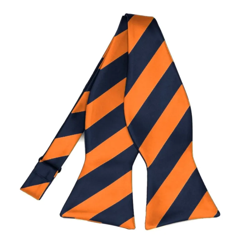 Navy Blue and Orange Striped Self-Tie Bow Tie sold by TieMart
