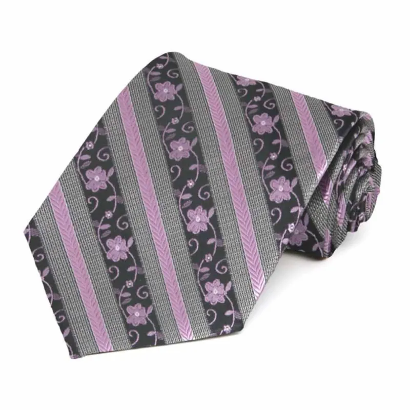 English Lavender Anna Floral Striped Necktie sold by TieMart