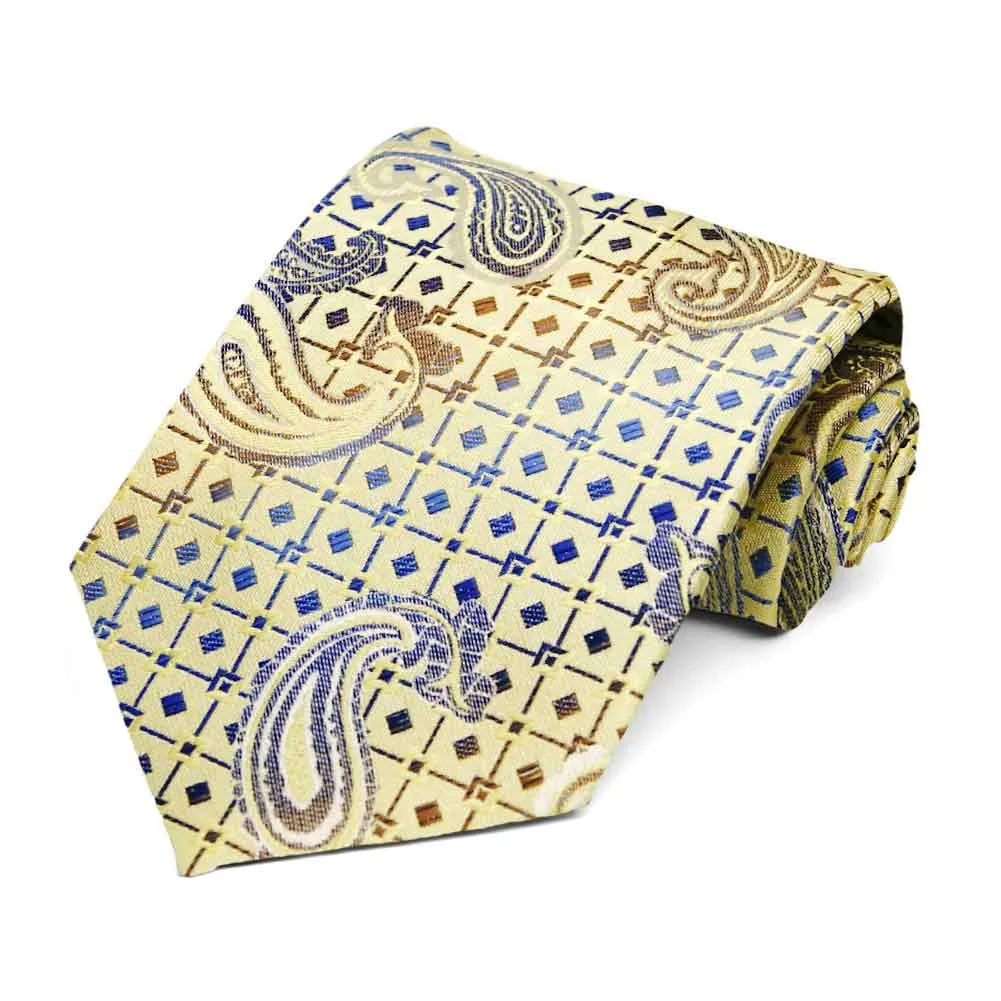 Light Yellow Melton Paisley Necktie sold by TieMart