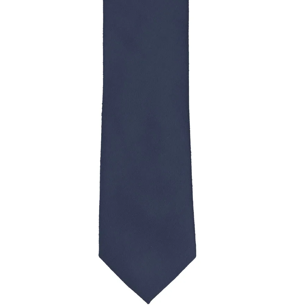 Navy Blue Cotton/Silk Slim Necktie, 2.5" Width sold by TieMart product image thumbnail 2