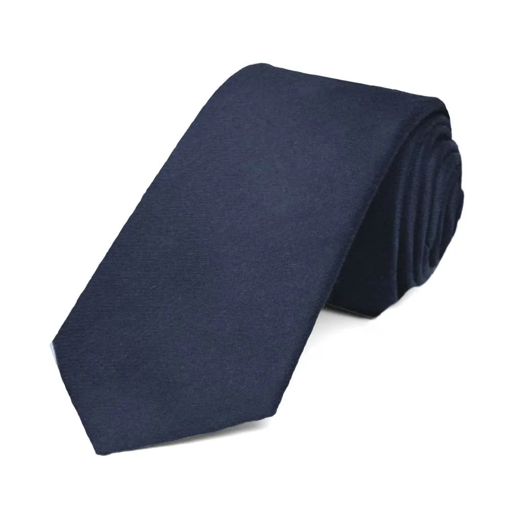 Navy Blue Cotton/Silk Slim Necktie, 2.5" Width sold by TieMart