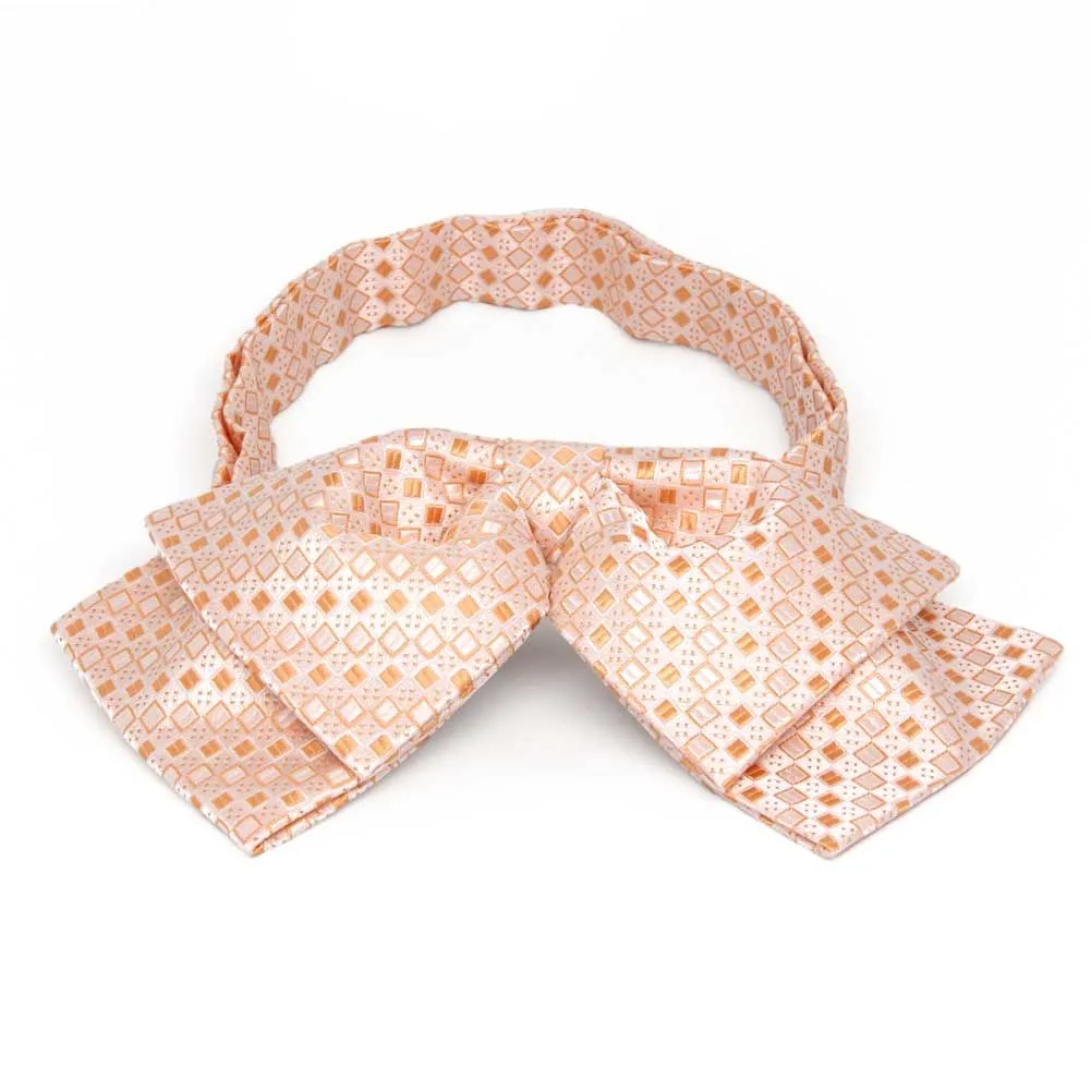 Bright Tangerine Marie Square Pattern Floppy Bow Tie sold by TieMart