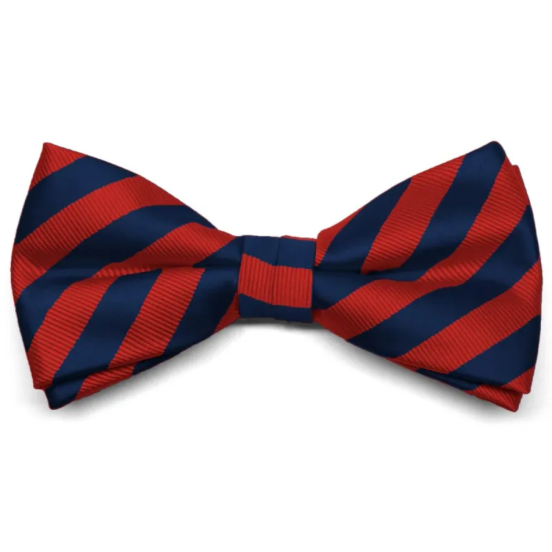 Red and Navy Blue Formal Striped Bow Tie sold by TieMart