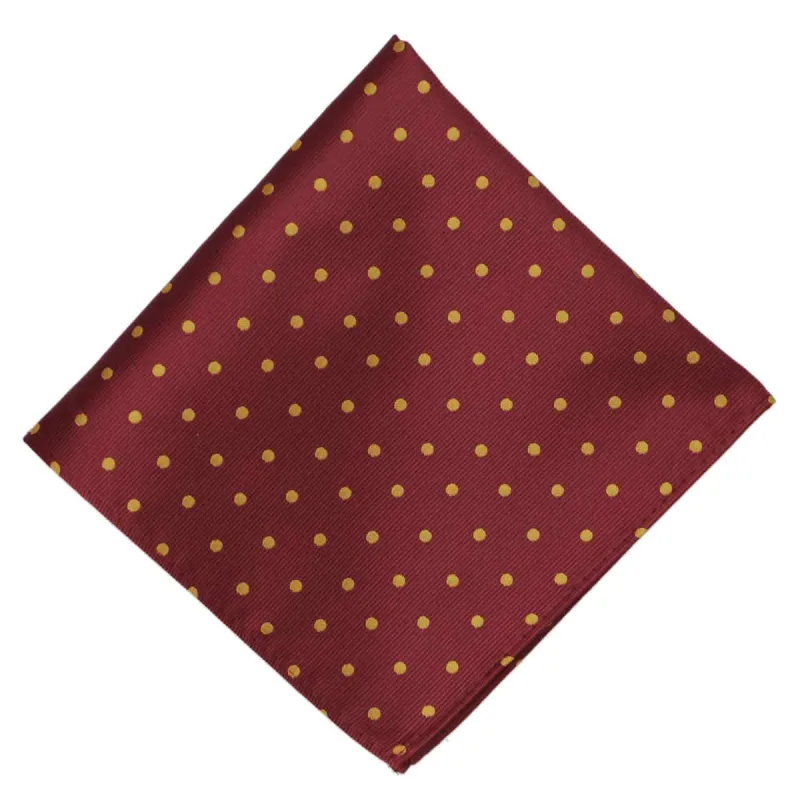 Maroon and Gold Polka Dot Pocket Square sold by TieMart