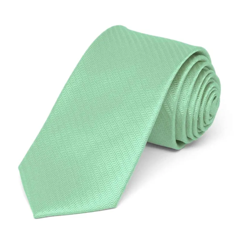 Seafoam Herringbone Silk Slim Necktie, 2.5" Width sold by TieMart