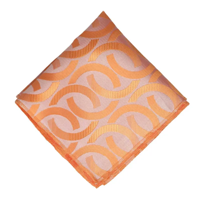 Bright Tangerine Kay Link Pattern Pocket Square sold by TieMart